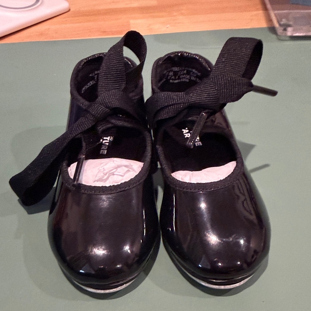 Capezio Black Patent Leather Girls Dress Shoes with Ribbon Straps